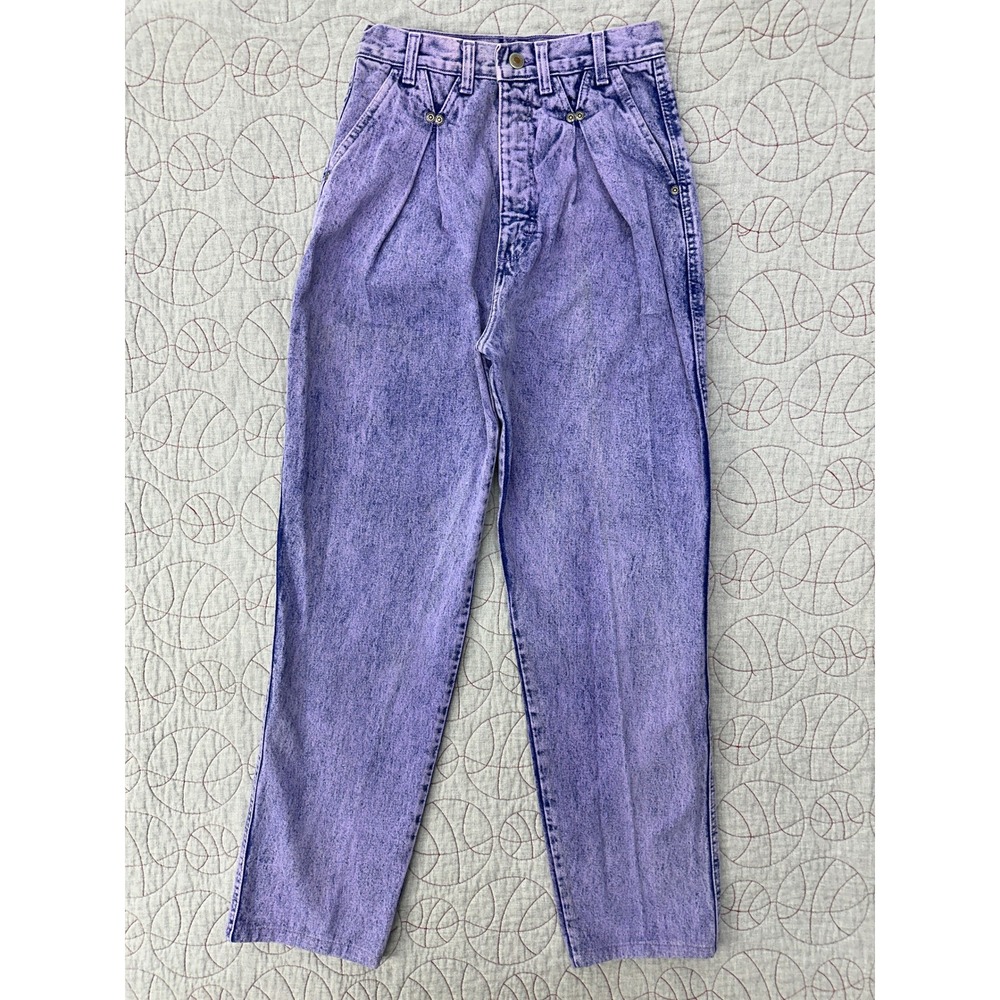 80s Wrangler Jeans Purple Acid Wash Pleated‎ High Waist / Womens Size 9 (24x29")